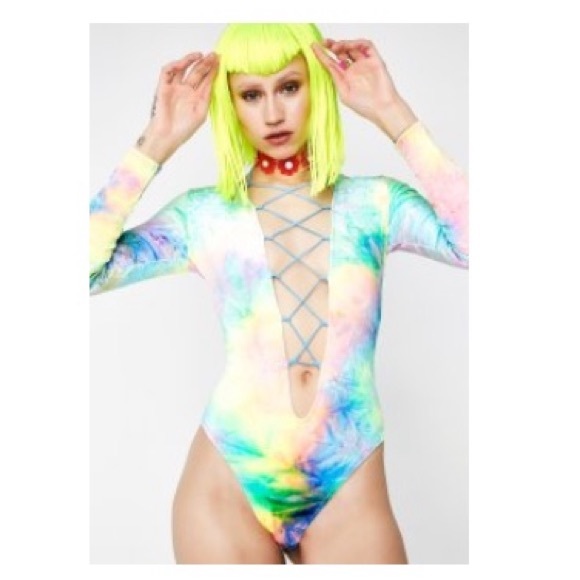 J Valentine Dolls Kill synesthesia festival rave tie dye velvet bodysuit - Picture 9 of 11